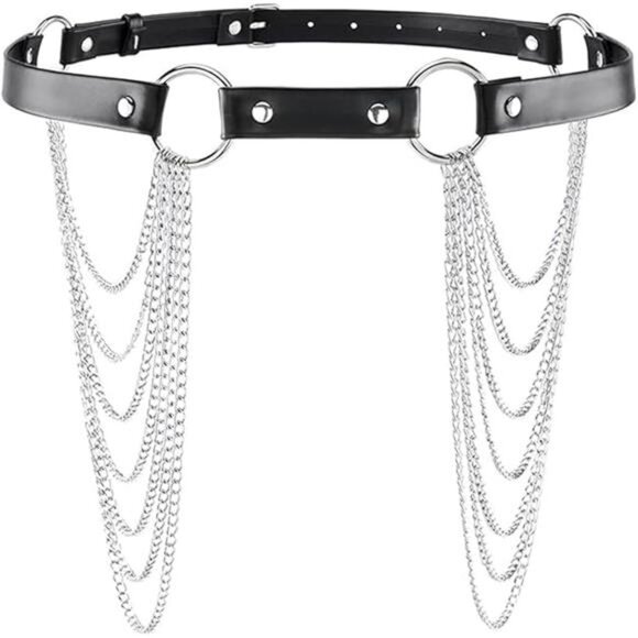 Women\'s Waist Chain Belt Punk Black Leather Body Accessories Adjustable main image 4